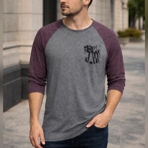 G-Star RAW Long Sleeve Raglan Tee Gray Purple Size L/XL Cotton Blend Shirt